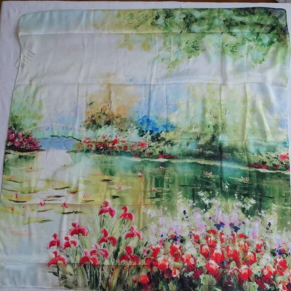 Vimate | New silk scarf green floral watercolor 34” x 34” square scarf - Picture 6 of 8